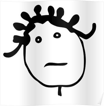 a black and white drawing of a face with hair on it's head, looking angry