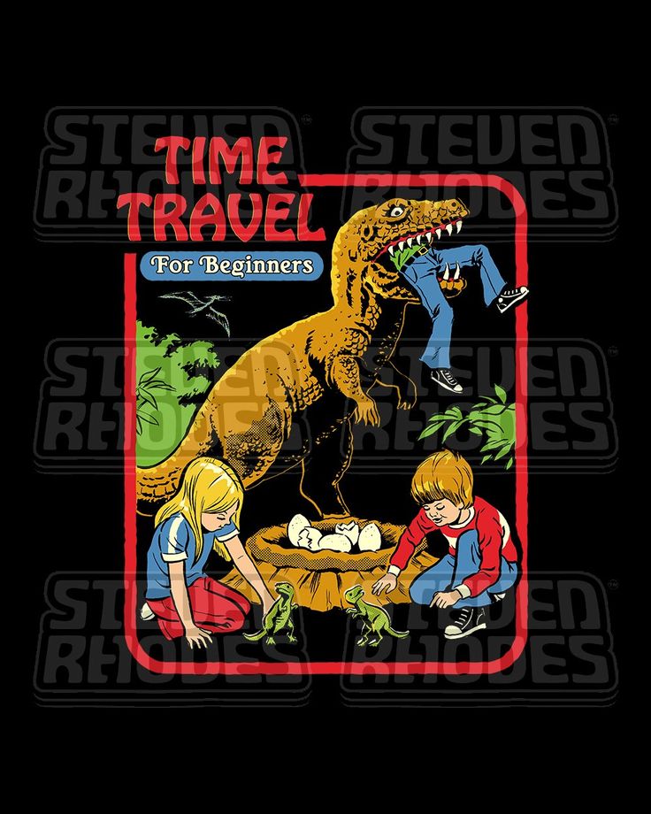 a t - shirt with the words time travel for beginners and an image of a dinosaur