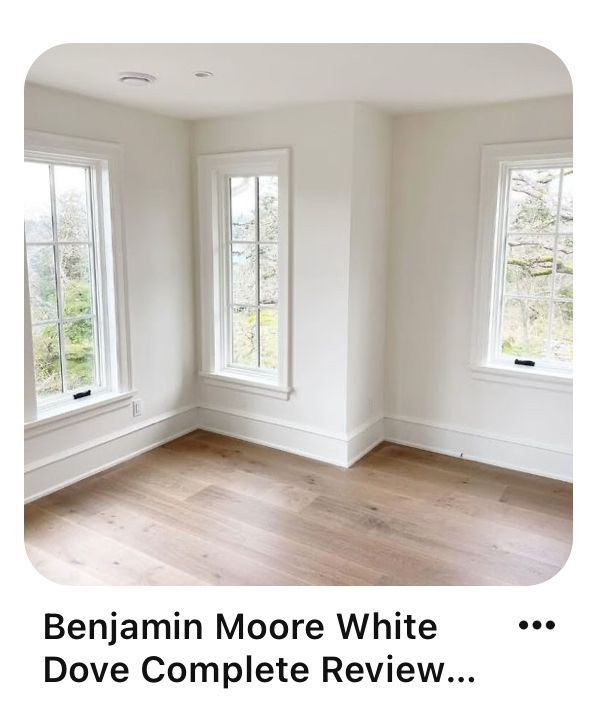 an empty room with white walls and wood floors is featured in this ad for the behann more white dove complete review