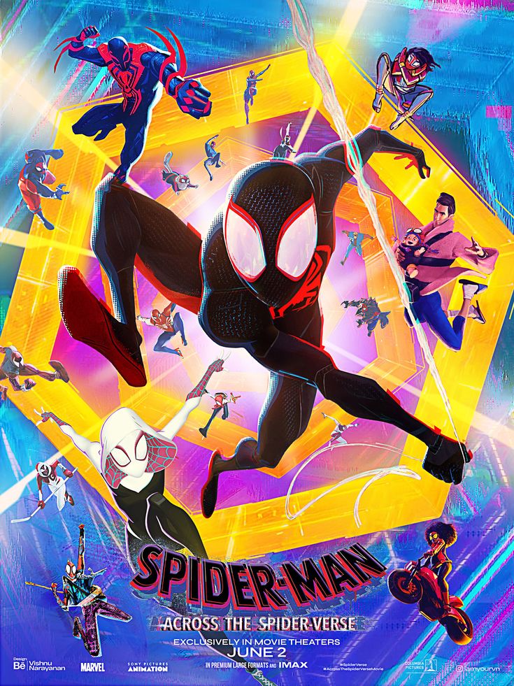 the poster for spider - man across the spiderverse, which features various superheros