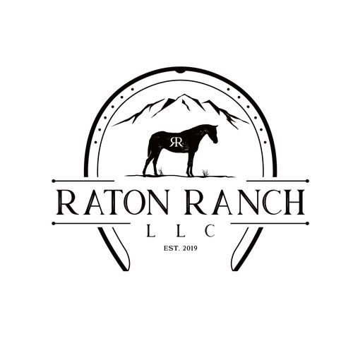 the logo for raton ranch, inc is shown in black and white on a white background