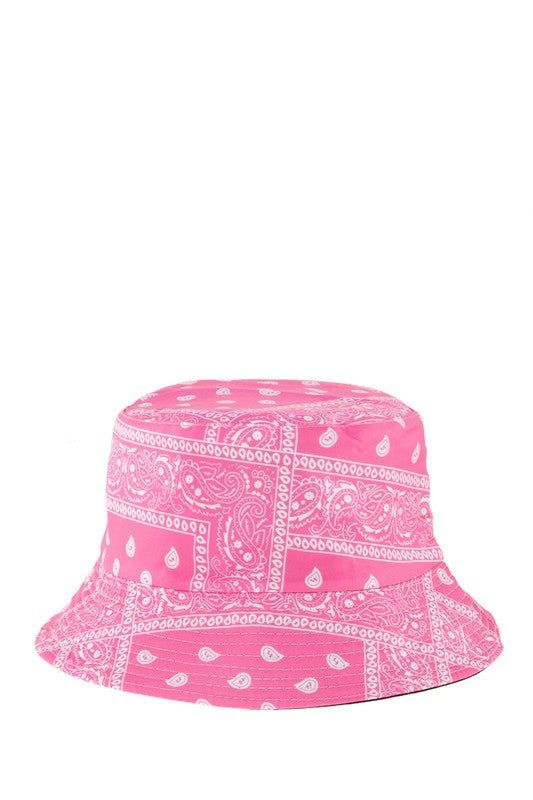 Bandana Print Bucket Hat This hat features a trendy bandana print, adding a touch of style to any outfit. Protect yourself from the sun while looking fashionable with this versatile bucket hat. Made In: China Summer Vacation Bandana, Trendy Bandana For Summer, One Size Fits Most, Trendy Bandana For The Beach, Trendy White Bandana For Summer, Summer Festival Bandana, Casual Summer Bandana For Vacation, Trendy White Summer Bandana, Spring Adjustable Pink Bandana, Casual Summer Vacation Bandana