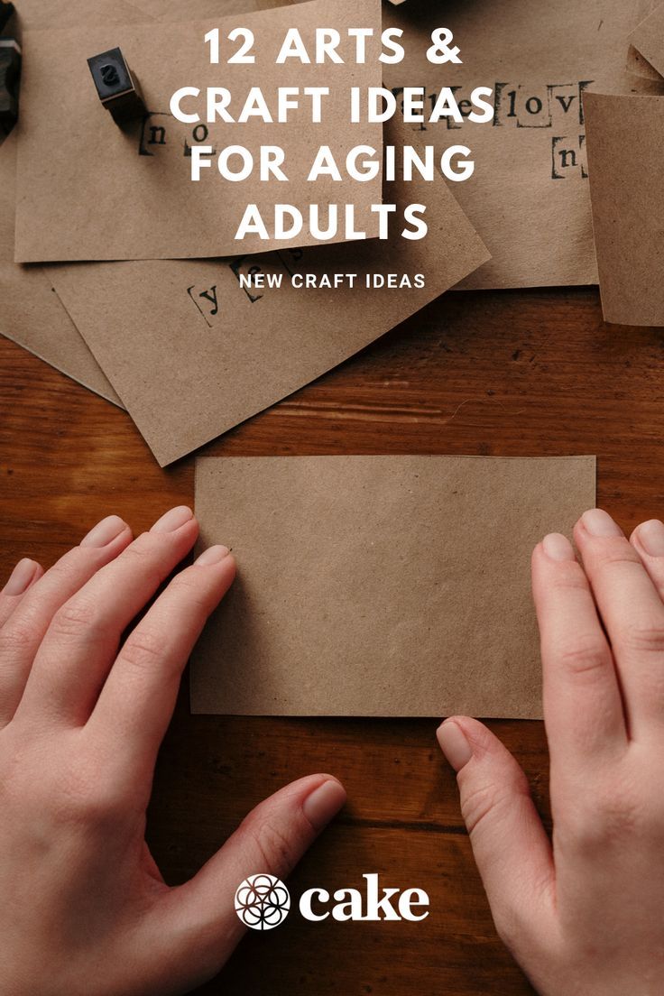 someone making crafts with brown paper and scissors on top of a wooden table that says, 12 arts & craft ideas for aging adults