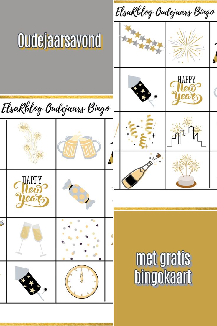 a happy new year's eve card with gold and silver decorations, champagne bottles, and fireworks