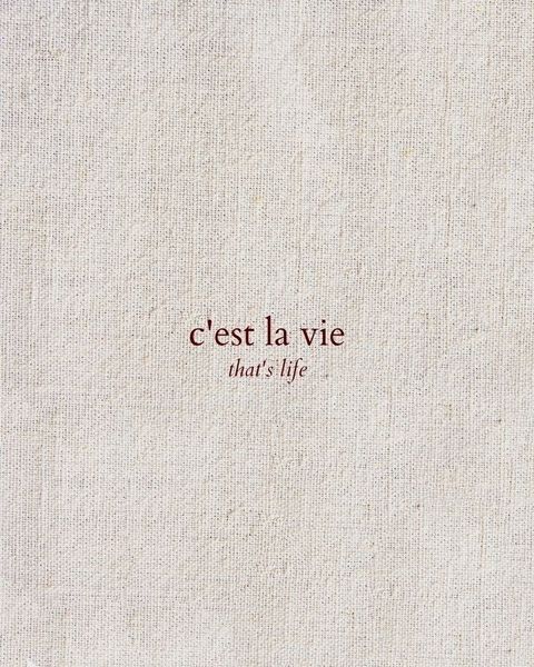 the words are written in red on a white linen material background that says, cest la vie that's life