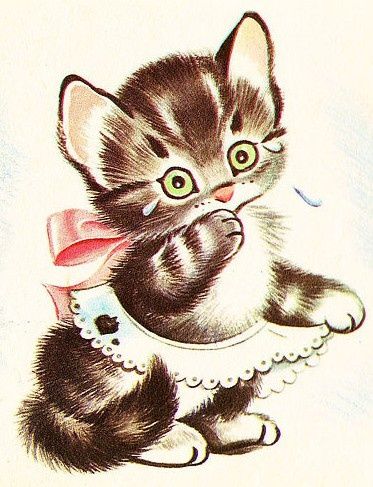 a drawing of a kitten wearing a pink bow tie and pearls on it's collar