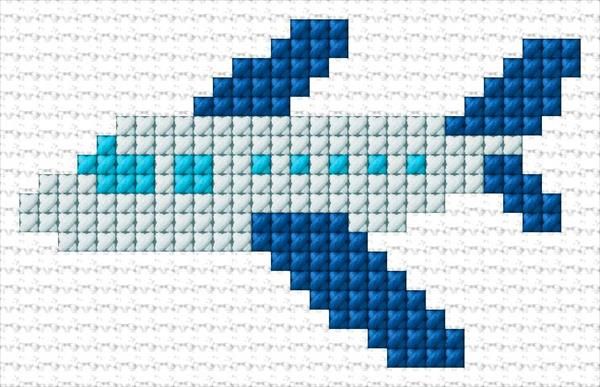 a cross stitch pattern with blue and white clouds