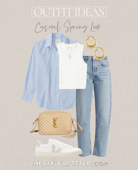 Oversized Button Up Shirt Outfit With Sneakers, Mix And Match Business Casual Outfits, Professional But Casual Outfits, Women’s Button Up Shirt Outfit, Spring Button Up Shirt Outfit, Blue Poplin Shirt Outfit, Light Blue Button Up Shirt Outfit, White Button Up And Jeans, Blue Button Up Shirt Outfit