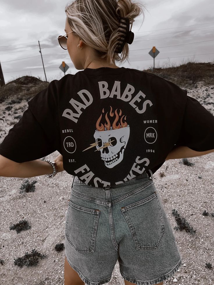 Rad Babes Fast Bikes Tee – We The Babes Oversized Graphic Print Cropped T-shirt With Crew Neck, Trendy Cropped T-shirt With Screen Print For Streetwear, Grunge Cropped T-shirt With Letter Print For Streetwear, Grunge Cotton Cropped T-shirt For Streetwear, Edgy Cotton Cropped T-shirt With Crew Neck, Trendy Crew Neck T-shirt With Front Print, Slogan Cropped T-shirt With Relaxed Fit For Streetwear, Oversized Graphic Print Cropped T-shirt For Streetwear, Oversized Graphic Print Cropped T-shirt