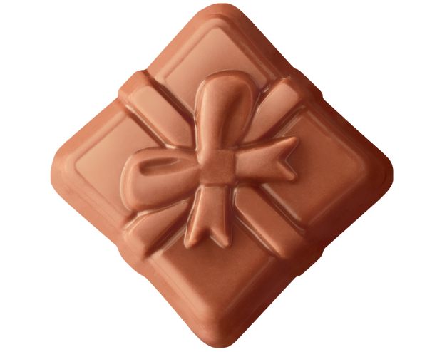 an image of a chocolate gift box with bow decoration on the front and back side