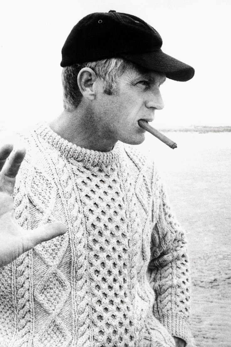 - The Cut: Steve McQueen, 1968  Photo:     Courtesy Everett Collection Steve Mcqueen Style, Fisherman Knit Sweater, Aran Sweaters, Thomas Crown Affair, Aran Jumper, Steve Mc, Outfits Hombre, Aran Sweater, Moda Chic