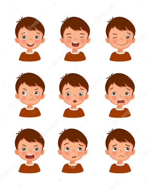 Premium Vector | Set of cute little boy different facial expressions and emotions Emotions Illustration Facial Expressions, Different Expressions Drawing, Different Expressions Faces, Little Boy Character Design, Illustration Facial Expressions, Face Expressions Drawing, Character Emotions, Faces Illustration, Cartoon Faces Expressions