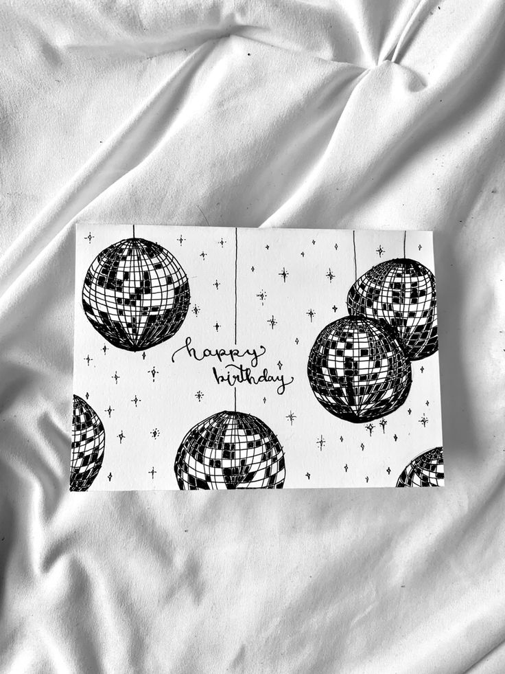 disco ball. party. sequin. stars. calligraphy. birthday. card. happy. black and white. graphic design. wall art. Cute Birthday Ideas For Boyfriend, Birthday Card Homemade, Birthday Ideas For Boyfriend, Disco Ball Party, Happy Birthday Cards Diy, 16th Birthday Card, Ball Drawing, Birthday Card Drawing, Cute Birthday Ideas