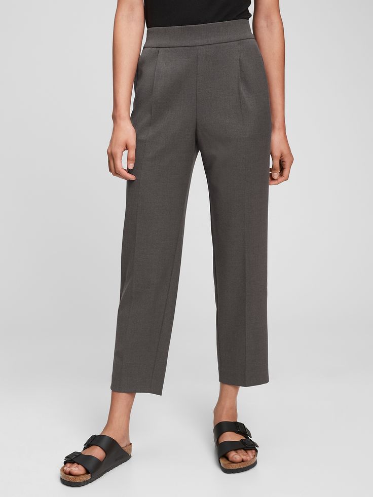 High Rise Slim Pull-On Pants | Gap Factory Casual Dress Pants With Belt Loops For Work, Casual Business Bottoms With Side Pockets, Solid Dress Pants With Welt Pockets And Tapered Leg, Solid Dress Pants With Tapered Leg And Welt Pockets, Business Bottoms With Pockets For Spring, Tailored Ankle-length Casual Dress Pants, Casual Tailored Ankle-length Dress Pants, Spring Business Bottoms With Pockets, Classic Office Pants With Elastic Waistband