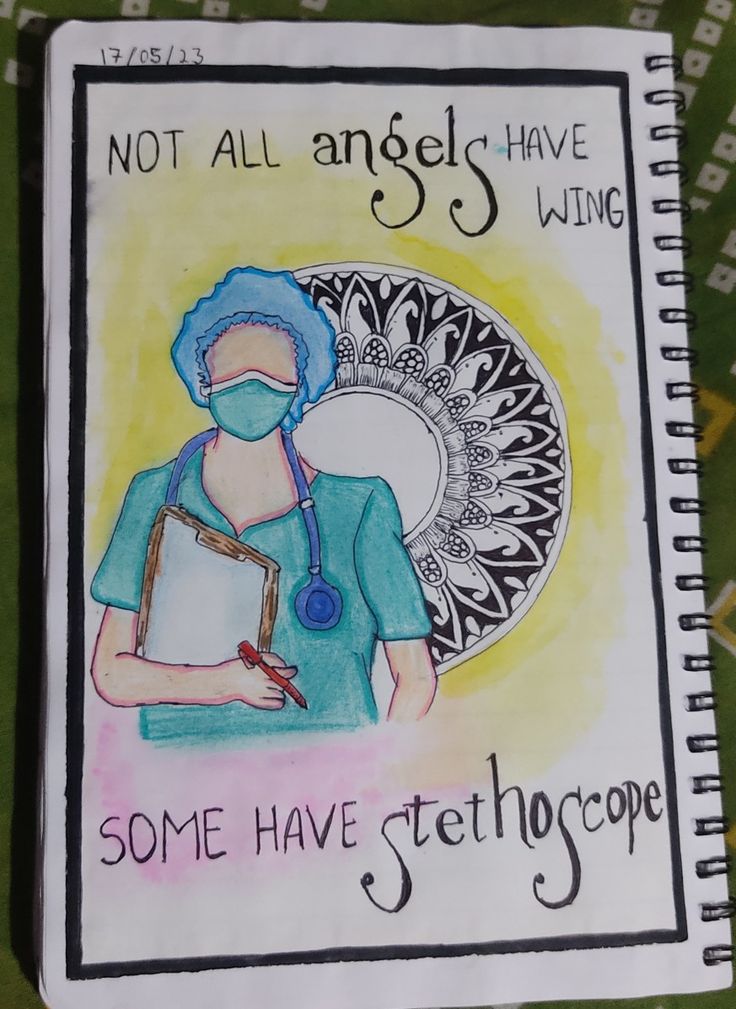 a notebook with a drawing of a nurse holding a stethoscope