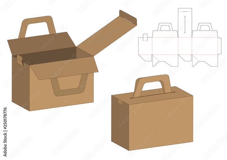 an open cardboard box and a brown paper bag with handles on each side, cut out from