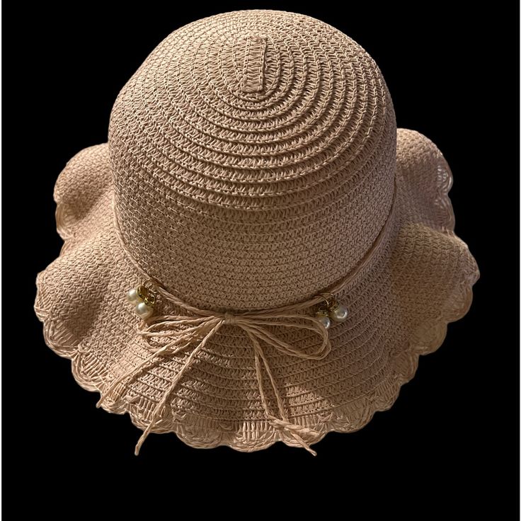 With Pearls Charms Beautiful Detail Bow Hat Circumference:Child: 48-52cm/18.9-20.5" Cute Adjustable Beige Sun Hat, Pearl Charms, Kids Accessories, Accessories Hats, Blush, Charms, Hats, Pink, Color