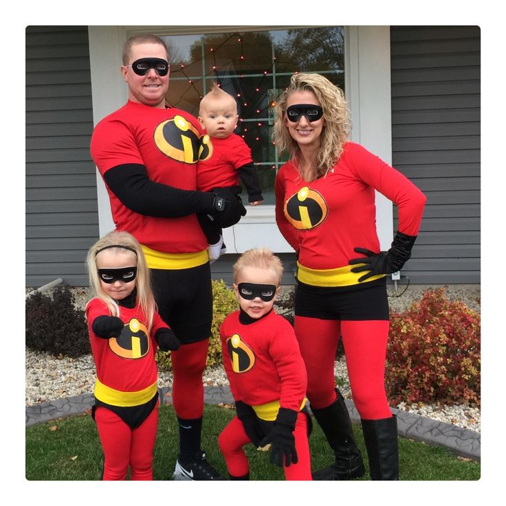 a family dressed up as the incredible dash and his wife with their two children in matching costumes