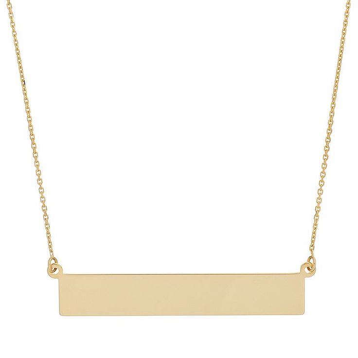 "Showcase your modern fashion sense with this 14k gold bar necklace. Comes in a gift box.NECKLACE DETAILS Length: 16 in. with 2-in. extender Clasp: lobster-claw Metal: 14k gold  Size: 18"". Color: Yellow. Gender: female. Age Group: adult." Rectangular Necklace With Polished Finish For Formal Occasions, Modern 14k Yellow Gold Bar Necklace, Formal Rectangular Necklace With Polished Finish, Rectangular Yellow Gold Bar Necklace For Everyday, Elegant Rectangular Bar Necklace As Gift, Minimalist Rectangular Necklace With Polished Finish, Everyday Yellow Gold Rectangular Bar Necklace, Elegant Rectangular Bar Necklace For Gift, Elegant Rectangular Bar Necklace Gift