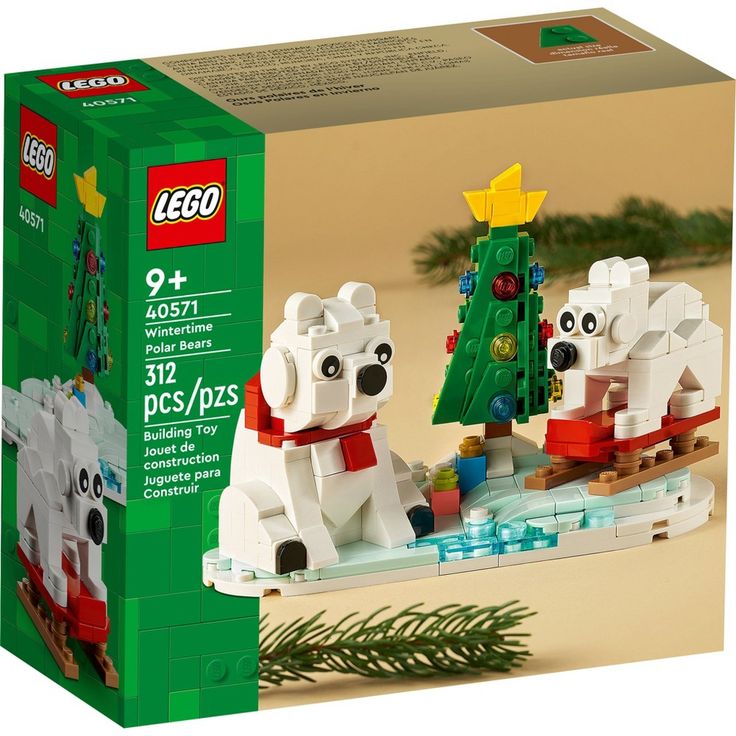 the lego polar bear christmas tree set is in its original box and it's ready to be assembled