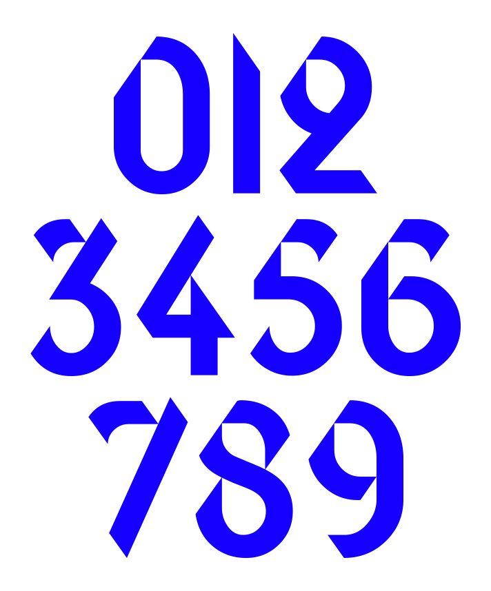 the numbers are arranged in blue on a white background with black letters and numbers below them