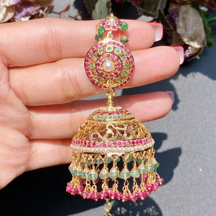 bridal wear bengali jhumka Bollywood Style 22k Gold Jhumkas For Wedding, 22k Gold Meenakari Jhumkas For Wedding, 22k Gold Tilla Jhumkas For Wedding, 22k Gold Chandbali Jhumkas With Cutdana, 22k Gold Chandbali Jhumkas With Tilla, 22k Gold Meenakari Chandbali Jhumkas, Yellow Gold Kundan Jhumkas With Latkans, Yellow Gold Chandbali Jhumkas For Wedding, 22k Gold Bollywood Chandbali Jhumkas