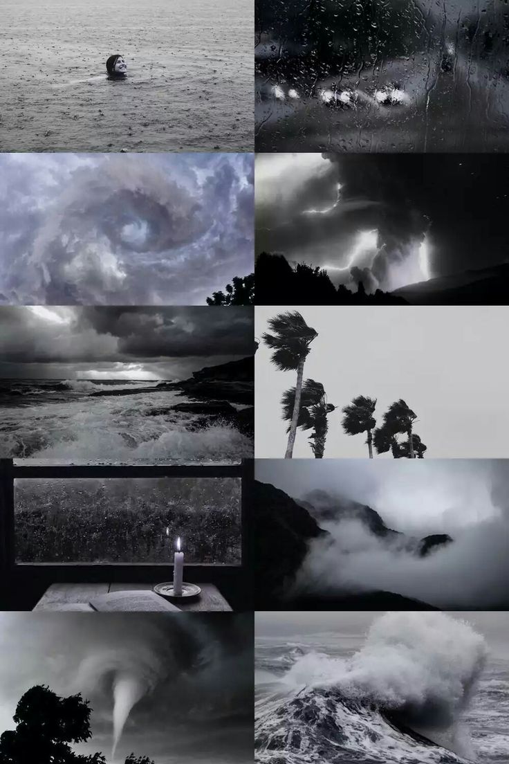 black and white photographs of storm clouds over the ocean