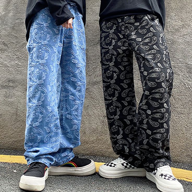 Jeans Large, Print Jeans, Jean Large, Joy Division, Printed Jeans, Clothing Inspiration, Bandana Print, Mens Trousers, Long Pants