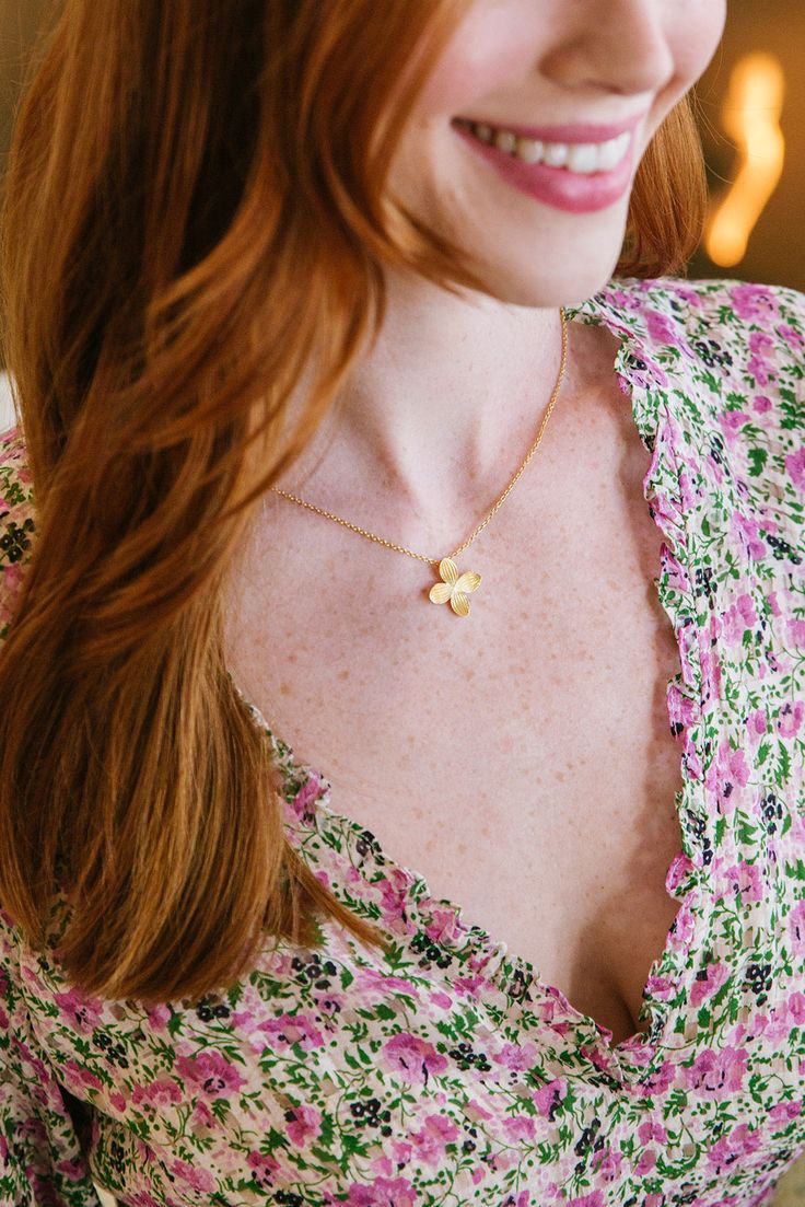 With just a single bloom, this lightweight necklace instantly upgrades any outfit. It can be worn as your go-to everyday piece, or to elevate those special occasions! 18k gold-plated brass Nickel free Adjustable length up to 20" Feminine Flower Pendant Necklace As Gift For Her, Feminine Necklace With Flower Pendant For Her, Feminine Flower Pendant Necklace Gift For Her, Feminine Necklace With Flower Pendant As Gift For Her, Chic Spring Jewelry With Flower Charm, Yellow Gold Flower Charm Necklace, Feminine Flower Pendant Necklace With Delicate Chain, Feminine Flower Charm Necklace, Gold Flower Charm Necklaces For Everyday