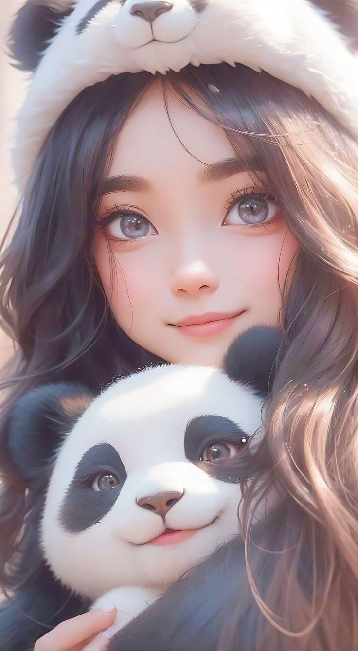 a woman holding a panda bear in her arms