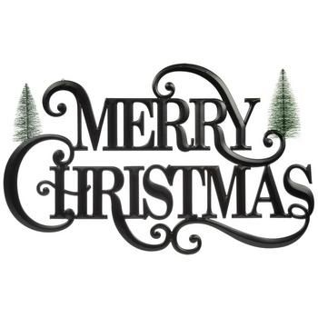 merry christmas lettering with trees in the background