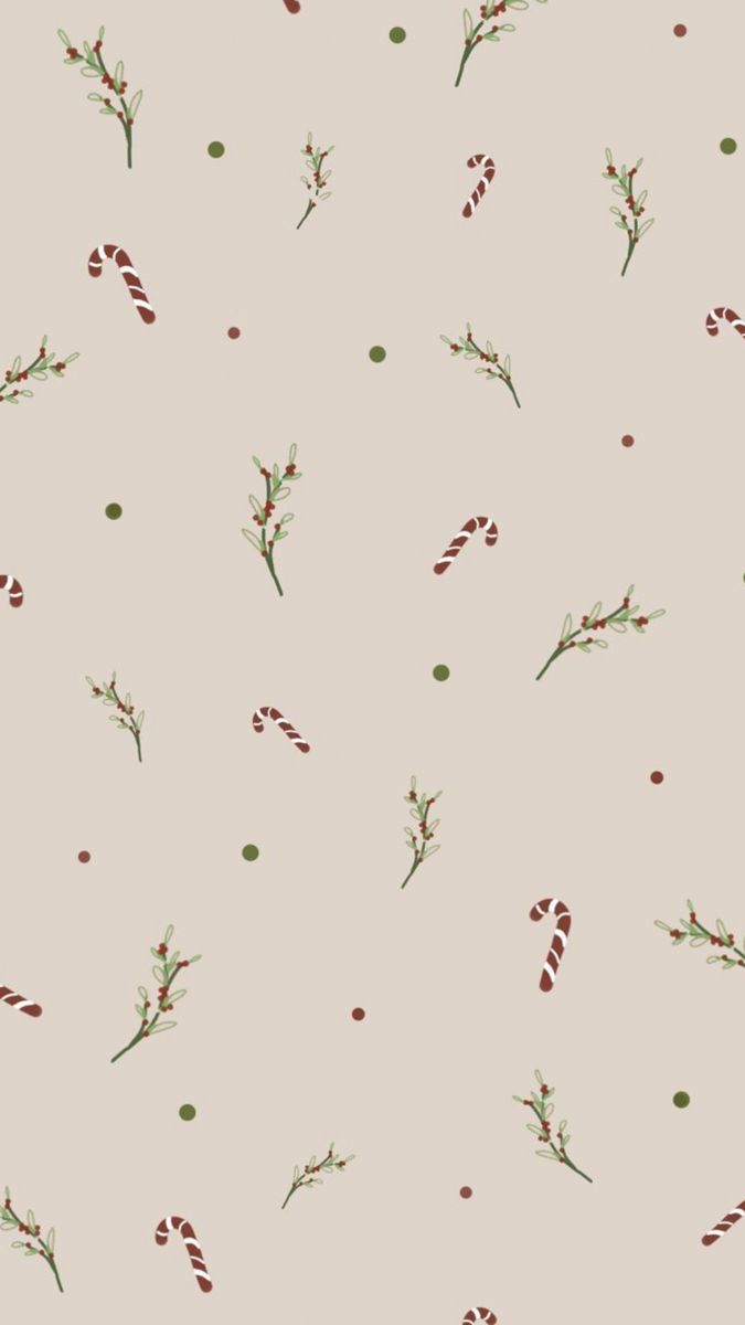 a christmas pattern with candy canes and peppermints on a beige background,