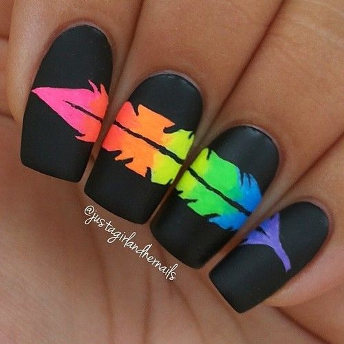 Fantastic Nails, Feather Nails, Colorful Nail Art, Colorful Nail, Colorful Nails, Her Nails, Nail Swag, Rainbow Nails, Neon Nails