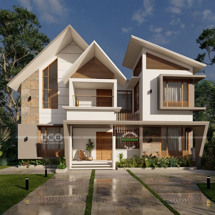 Sloping roof Kerala house design Modern House Front Elevation, Slope House Design, Contemporary Elevation, House Front Elevation, Sloping Roof, Double Storey House, House Outer Design, Front Elevation Designs, Kerala House Design