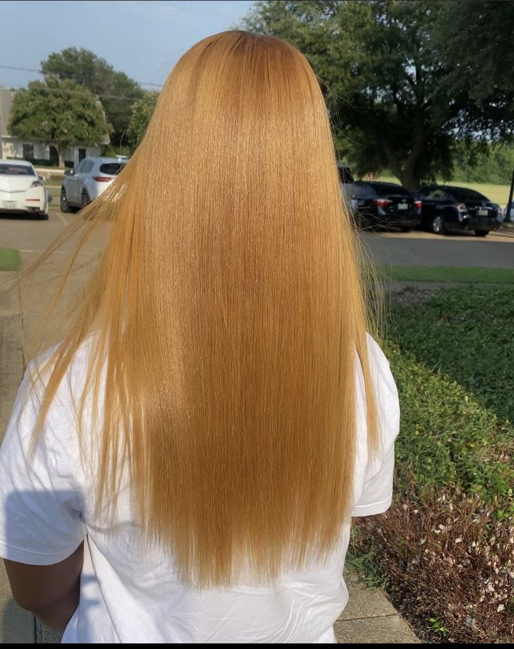 Honey Blonde Hair Silk Press, Honey Blonde Blowout, Honey Blonde Hair Dye On Black Women, Honey Brown Dyed Hair, Honey Blonde Silk Press Natural Hair, Dyed Honey Blonde Hair, Gold Ginger Hair, Honey Blonde Dyed Hair, Light Ginger Hair Black Women