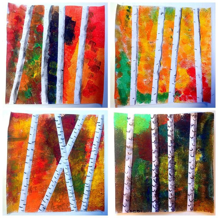 four different types of trees painted on paper