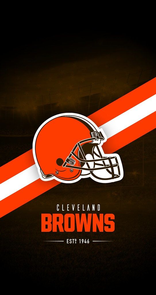 cleveland browns football helmet on black background with orange and white stripe in the bottom corner