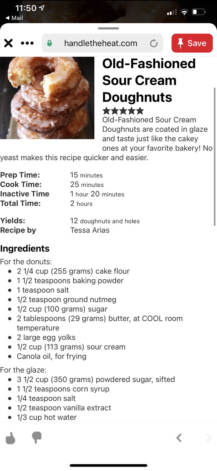 the recipe for old - fashioned sour cream doughnuts is displayed on an iphone