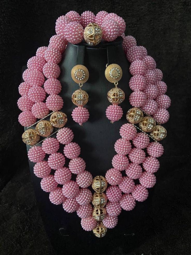 Pink Handmade Beaded Necklace Set,  Comes with Necklace, Bracelet and Ear-rings Made with non-tarnish gold accessories Colorful Metal Beads Bracelet Jewelry, Colorful Metal Beads Jewelry, Handmade Pink Gold-plated Jewelry, Elegant Colorful Metal Beads, Handmade Metal Beads Bracelet, Gold Beaded Jewelry For Parties, Party-style Beaded Gold-plated Jewelry, Elegant Pink Jewelry As Fashion Accessory, Gold Jewelry With Large Beads For Party