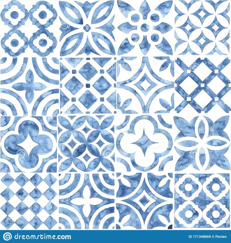 blue and white watercolor tile patterns