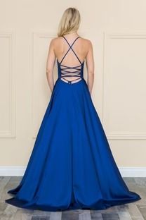 Split long V-neck A-line dress – JiMiss Dresses Blue A-line V-neck Dress, Blue Unlined V-neck Dress, Elegant Blue Satin V-neck Dress, V-neck Blue Dress With Built-in Bra, Blue V-neck Beachwear Dress, A Line Dress, Evening Dresses, A Line, Split