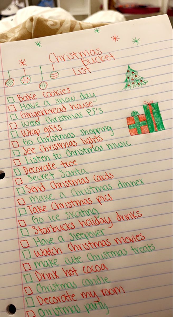 a handwritten christmas list on lined paper