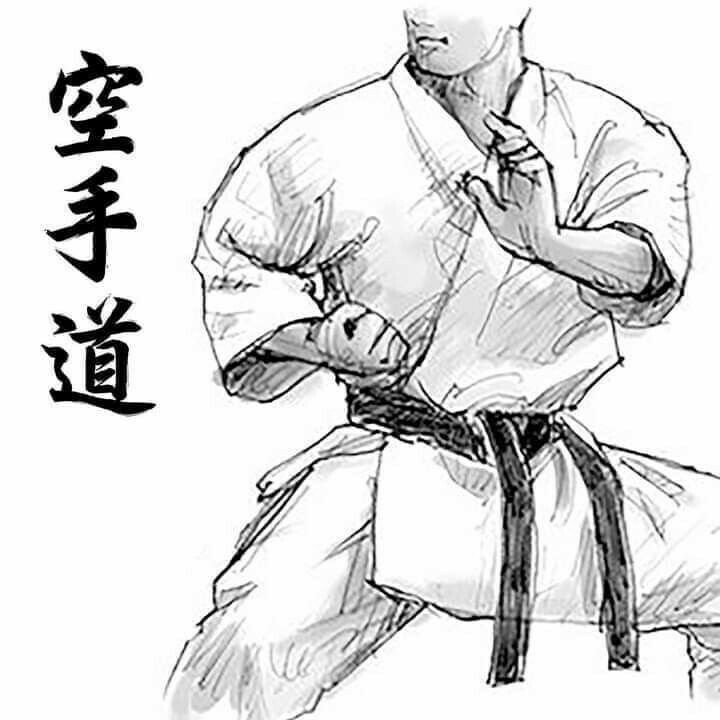 an ink drawing of a man in karate attire with the words written in chinese on it