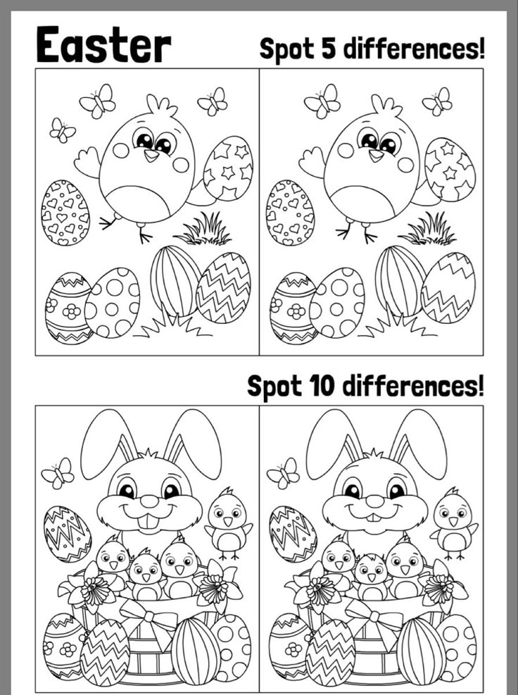 easter coloring pages for kids to print and color with the words, spot 5 differences