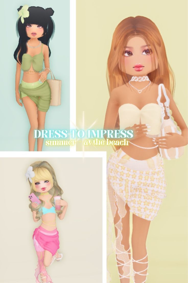 three different dolls are shown in four different poses, one is wearing a bra and the other has a skirt