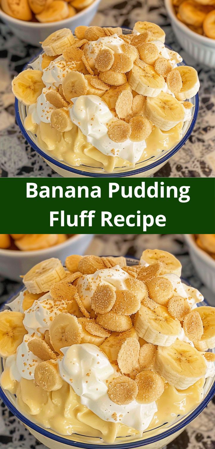 Delicious Banana Pudding Fluff: a sweet and creamy banana dessert. Banana Pudding Fluff, Pudding Fluff, Creamy Banana Pudding, Fluff Recipe, Banana Dessert, Banana Pudding, No Bake, Bananas, Whipped Cream