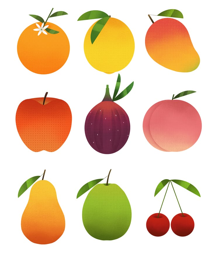 an image of different fruits on a white background