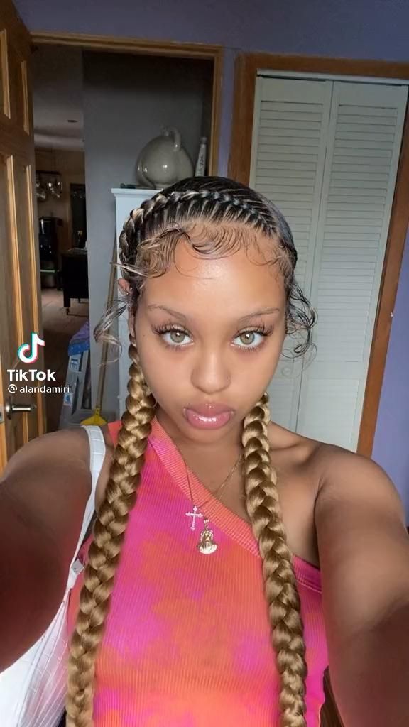 Simple Braids For Black Women Ponytail, 2 Cornrow Braids Side Part, Two Feed In Braids Black Women, Jayda Wayda Zig Zag Braids, 2 Braids With Color Weave, Sleek Ponytail With Two Braids, 2 Feed In Braids With Weave Side Part, Two Low Bun Hairstyles For Black Women, Braid On Light Skin