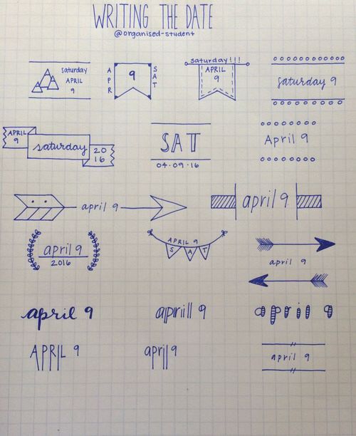 writing the date on a notebook page with arrows and numbers in blue ink, including an arrow