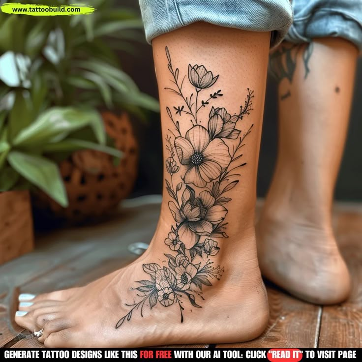 a woman's foot with flowers on it